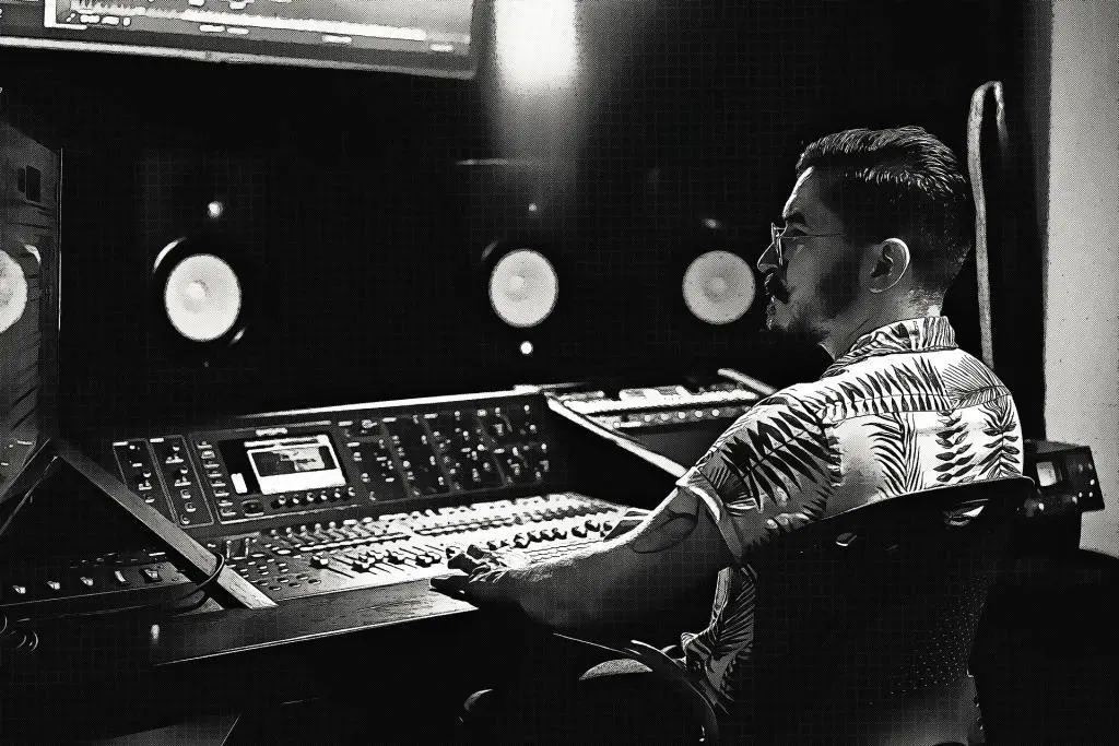 In music production, a song is taken from its initial composition to a final product ready for distribution. This involves a combination of creativity, technical knowledge, and management skills, guiding the song through stages like recording, editing, mixing, and mastering.