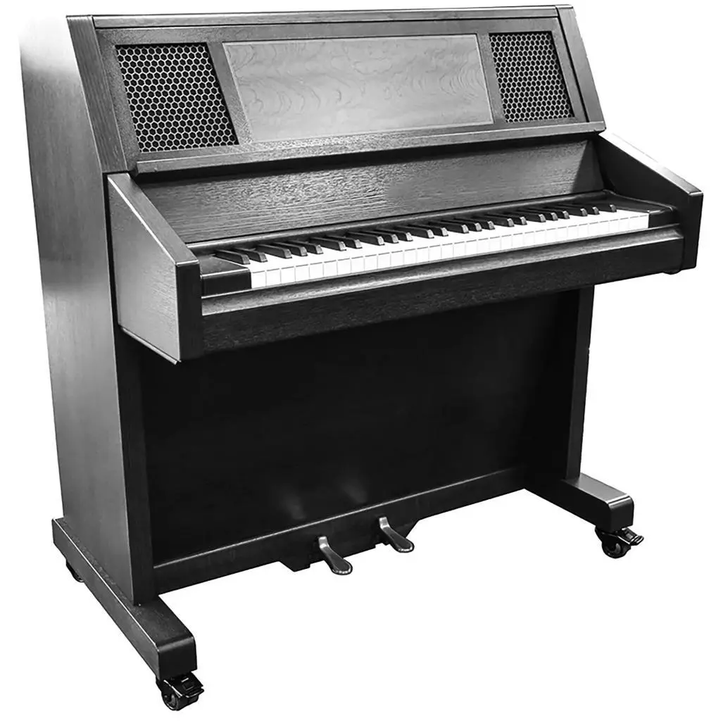 The celesta is a keyboard-operated musical instrument, producing a gentle, bell-like sound. Resembling a small upright piano, it utilizes hammers to strike metal plates or bars over wooden resonators.