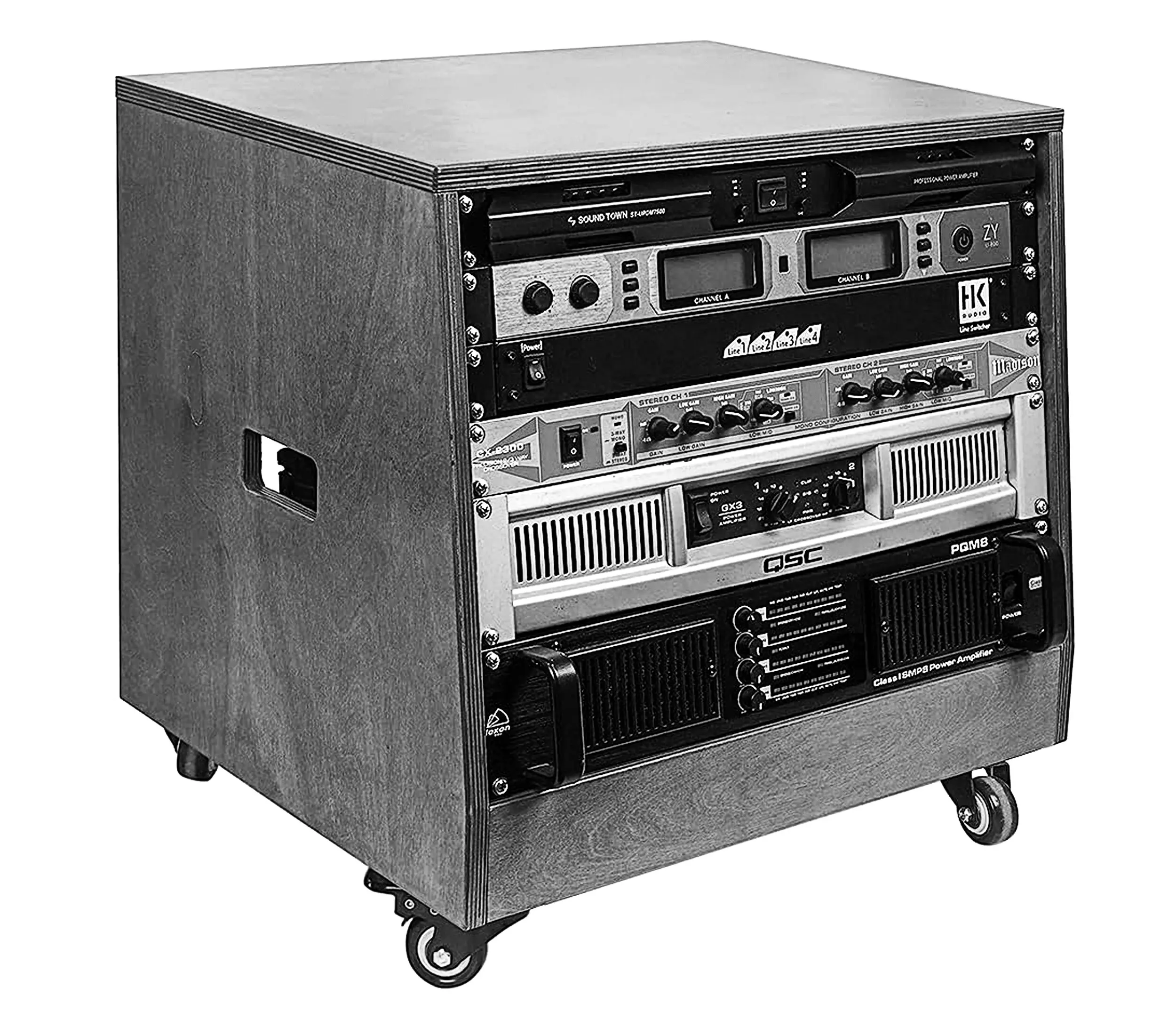 "U" denotes a modular unit used to determine the vertical rack space in sound engineering. The standard height of one U is 1.75 inches (44.45 mm), providing a framework for compatibility among various devices.
